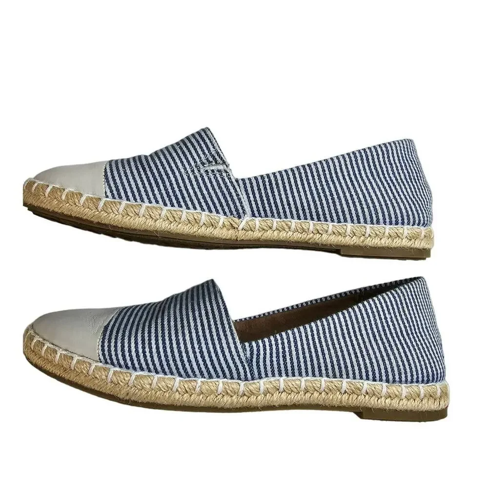 Adam Tucker Me Too Womens Sz 6 Stripe & Beige Leather Nautical Espadrilles Flat